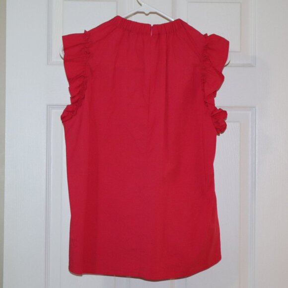 Ann Taylor | Pink Sleeveless Ruffle-Shoulder Top, Size S - Picture 6 of 9